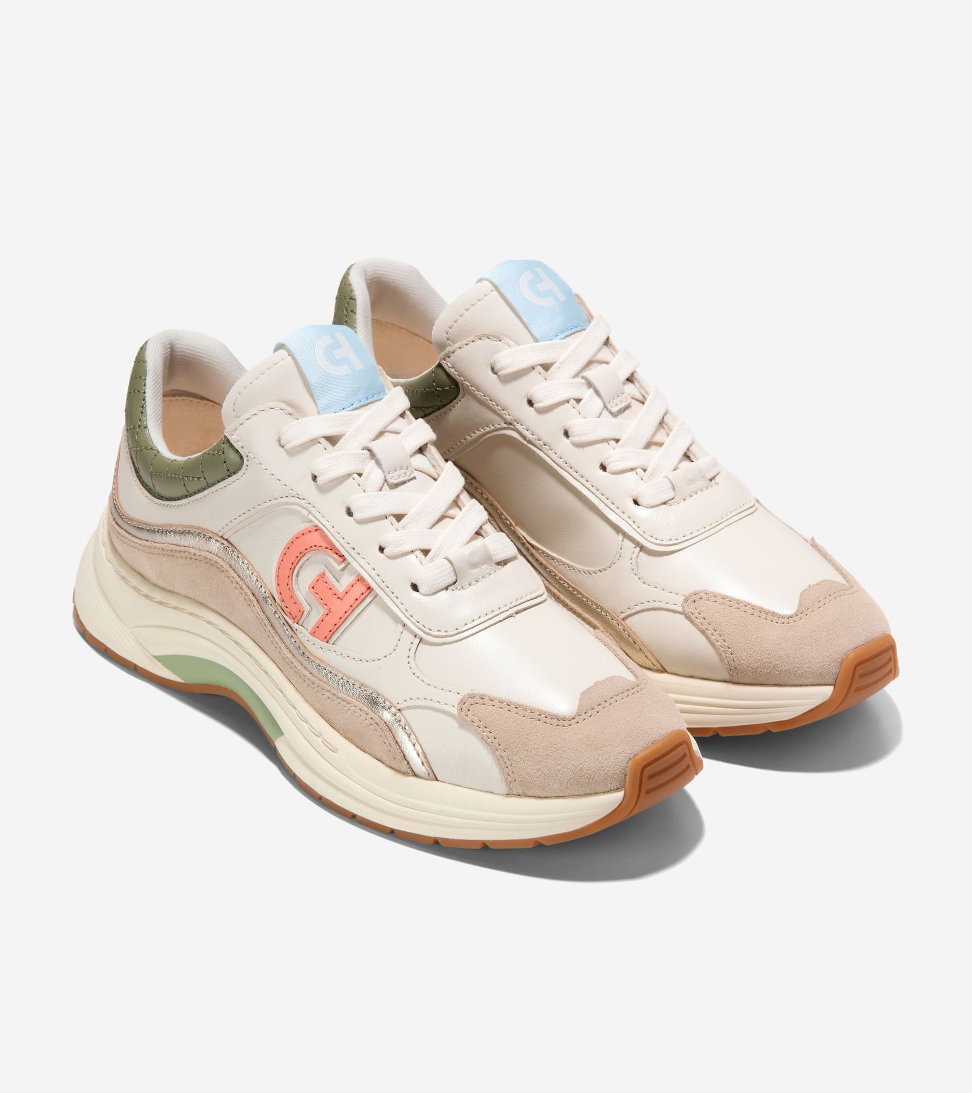 W33381:IVORY/CH OAT SUEDE/OIL GREEN SUEDE/GOLD METALLIC/IVORY-OIL GREEN