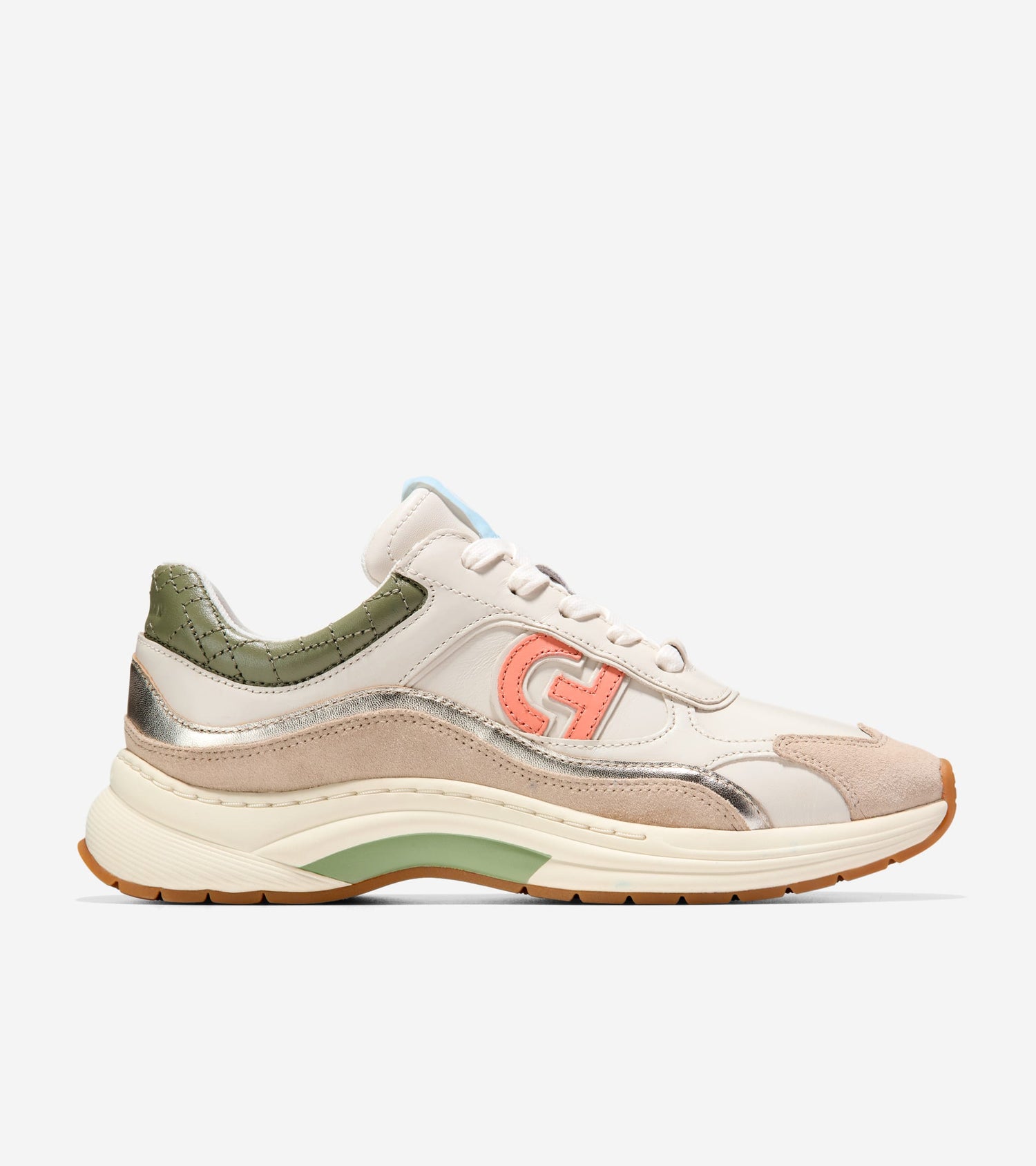 W33381:IVORY/CH OAT SUEDE/OIL GREEN SUEDE/GOLD METALLIC/IVORY-OIL GREEN